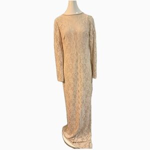 RALPH LAUREN Long Sleeve Floor Length Lace Evening Dress - Cream